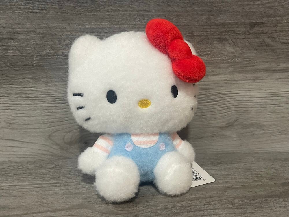 Hello Kitty Round1 Sanrio Plush 6 Inch Blue Overalls Red Bow 2024 With Tag